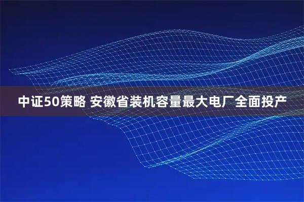 中证50策略 安徽省装机容量最大电厂全面投产
